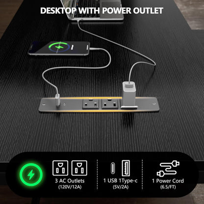 59 inch L Shaped Computer Desk with Power Outlets, Black