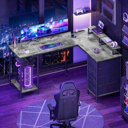 59 inch L Shaped Computer Desk with Power Outlets, Black