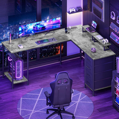59 inch L Shaped Computer Desk with Power Outlets, Black
