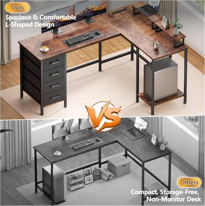 59 inch L Shaped Computer Desk with Power Outlets, Black