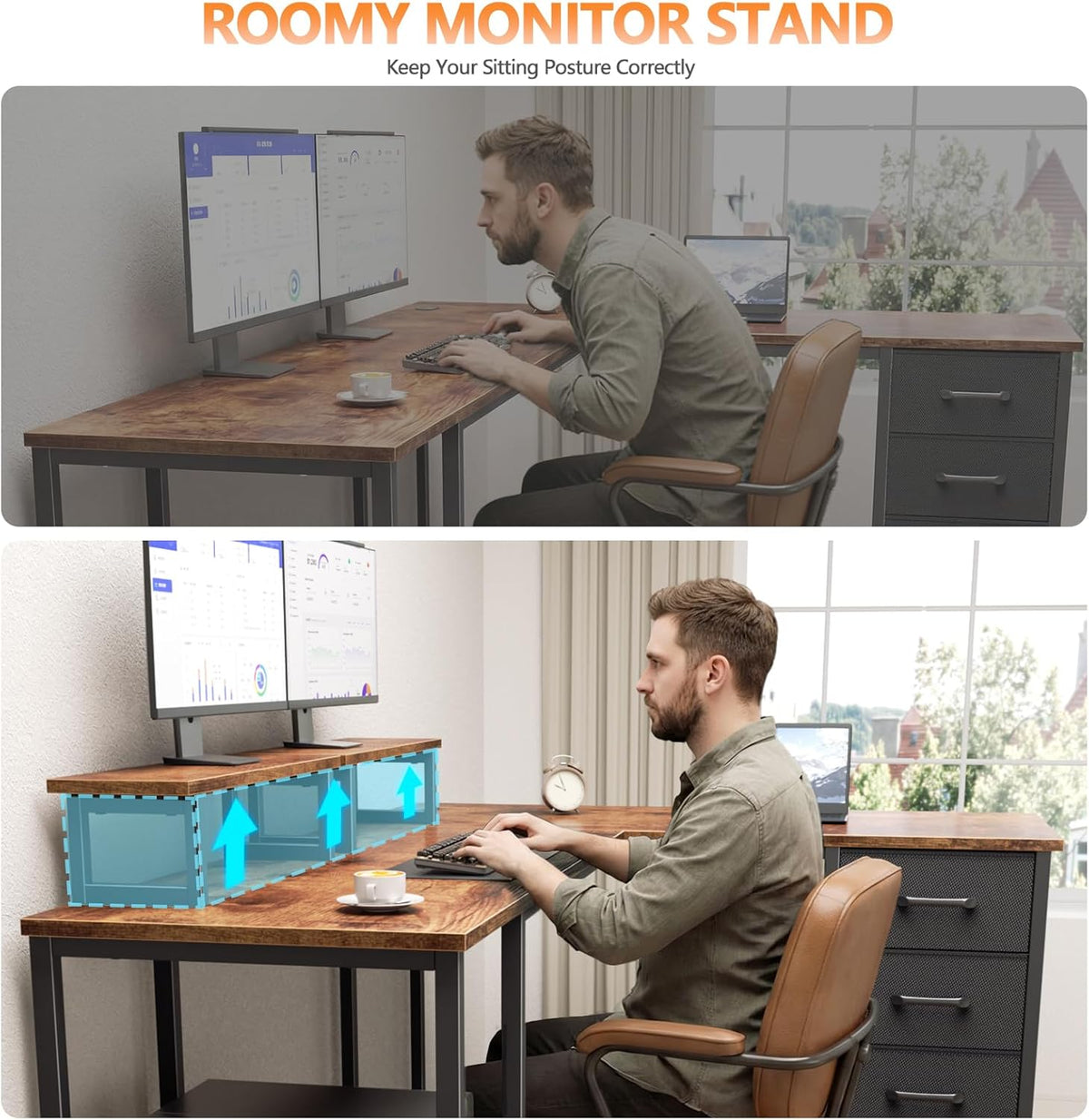 59 inch L Shaped Computer Desk with Power Outlets, Black