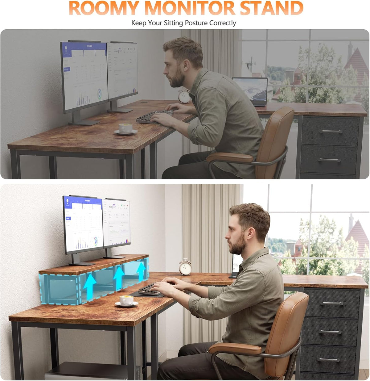 59 inch L Shaped Computer Desk with Power Outlets, Black