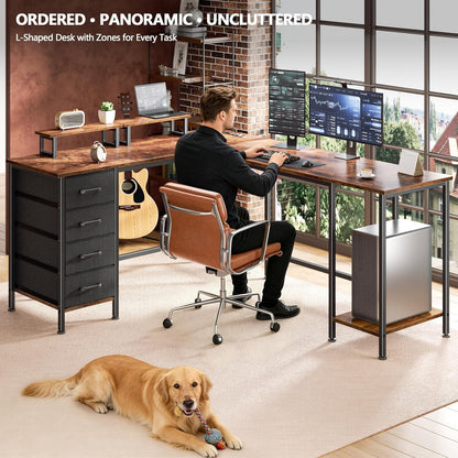 59 inch L Shaped Computer Desk with Power Outlets, Black