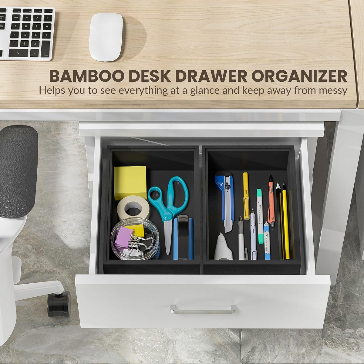 Bamboo Kitchen Drawer Organizer, 2-Pack, 9" x 6" x 2.5", Black