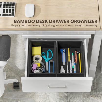 Bamboo Kitchen Drawer Organizer, 2-Pack, 9" x 6" x 2.5", Black