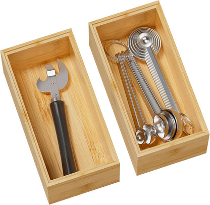 Bamboo Kitchen Drawer Organizer, 2-Pack, 9" x 6" x 2.5", Black