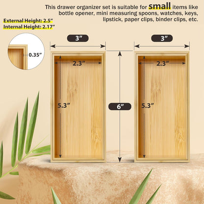 Bamboo Kitchen Drawer Organizer, 2-Pack, 9" x 6" x 2.5", Black