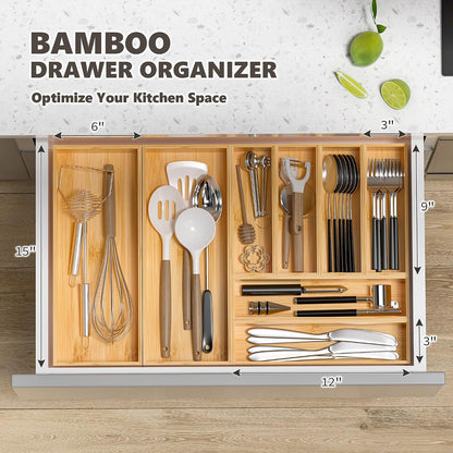 Bamboo Kitchen Drawer Organizer, 2-Pack, 9" x 6" x 2.5", Black