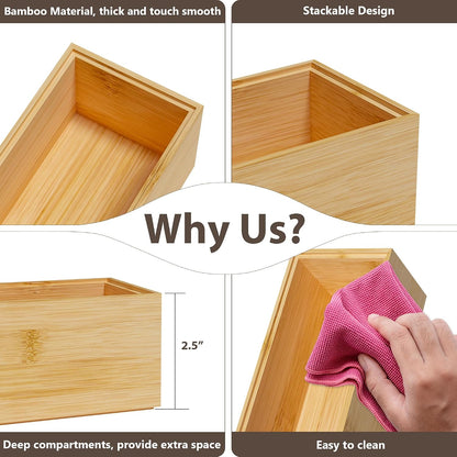 Bamboo Kitchen Drawer Organizer, 2-Pack, 9" x 6" x 2.5", Black