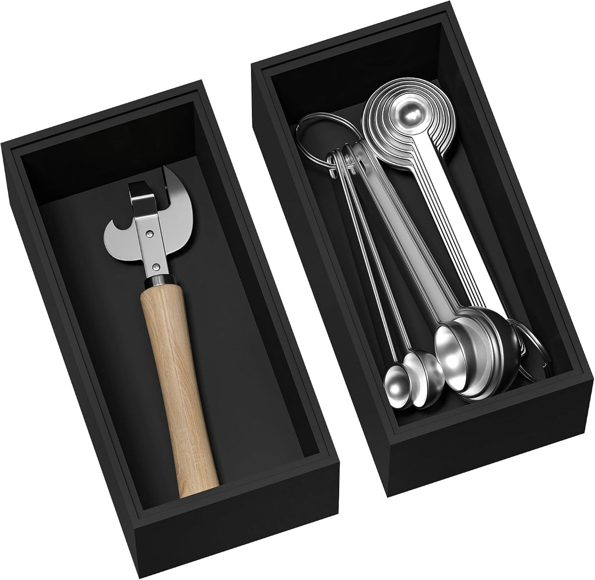 Bamboo Kitchen Drawer Organizer, 2-Pack, 9" x 6" x 2.5", Black