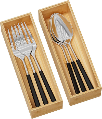 Bamboo Kitchen Drawer Organizer, 2-Pack, 9" x 6" x 2.5", Black
