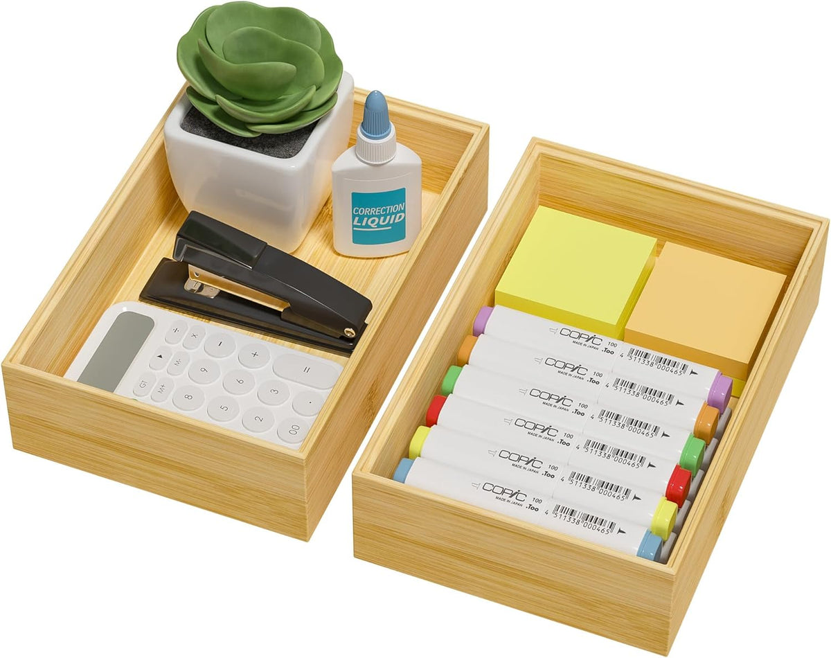 Bamboo Kitchen Drawer Organizer, 2-Pack, 9" x 6" x 2.5", Black