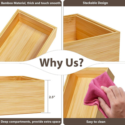 Bamboo Kitchen Drawer Organizer, 2-Pack, 9" x 6" x 2.5", Black