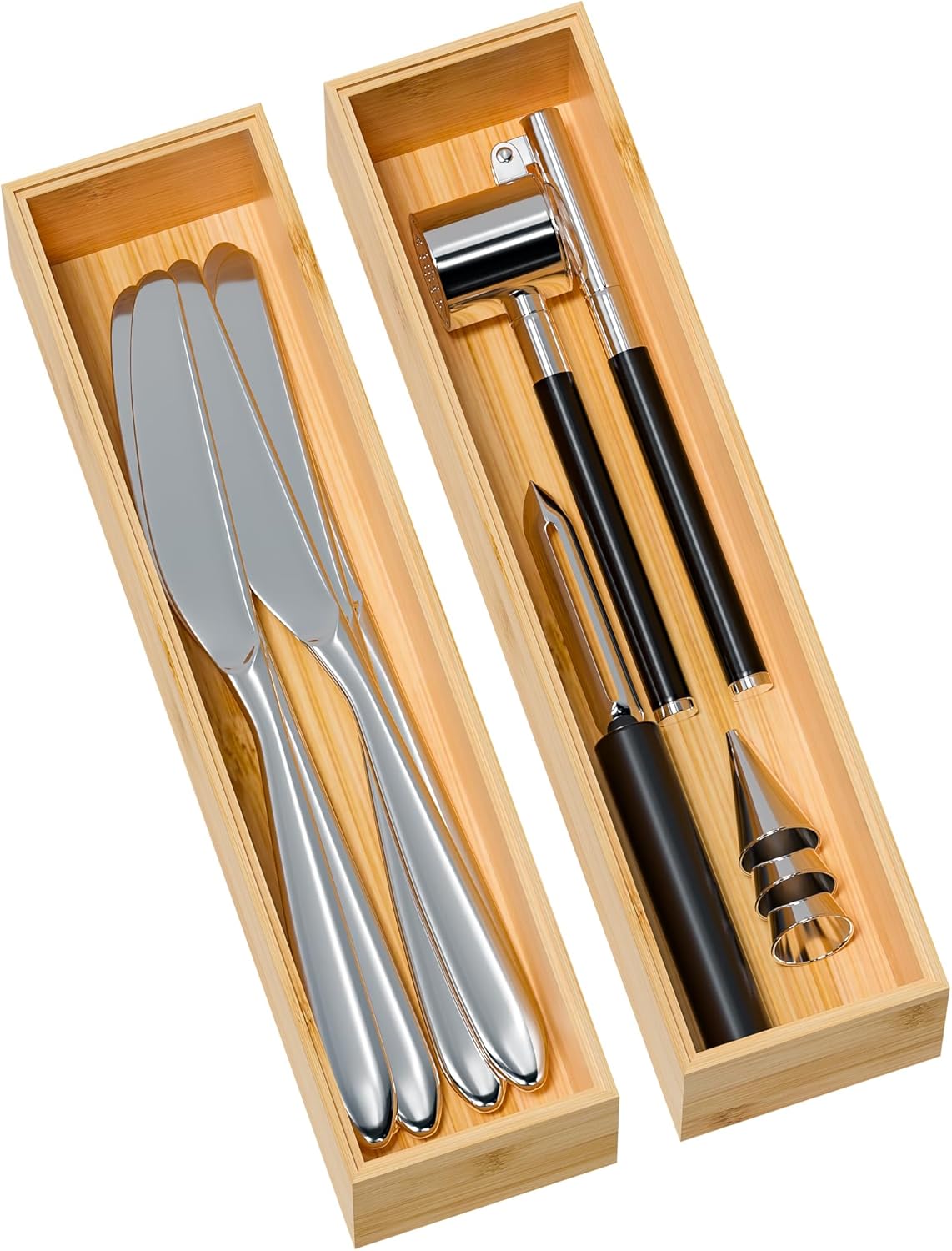 Bamboo Kitchen Drawer Organizer, 2-Pack, 9" x 6" x 2.5", Black