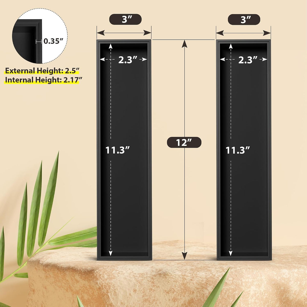 Bamboo Kitchen Drawer Organizer, 2-Pack, 9" x 6" x 2.5", Black