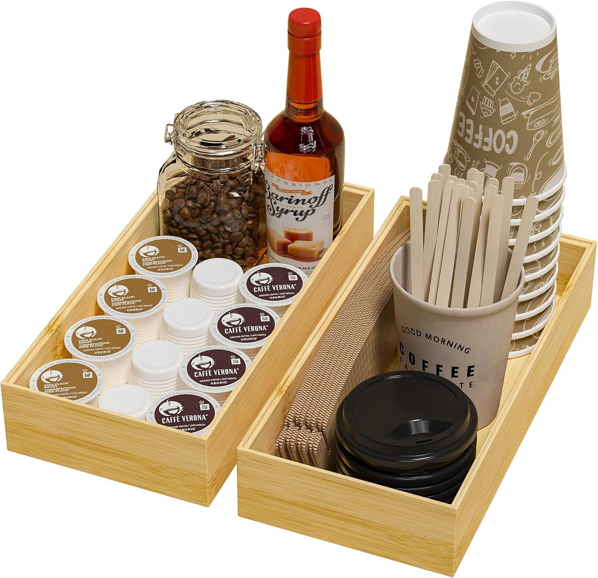 Bamboo Kitchen Drawer Organizer, 2-Pack, 9" x 6" x 2.5", Black