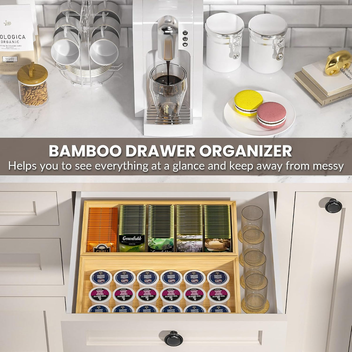 Bamboo Kitchen Drawer Organizer, 2-Pack, 9" x 6" x 2.5", Black