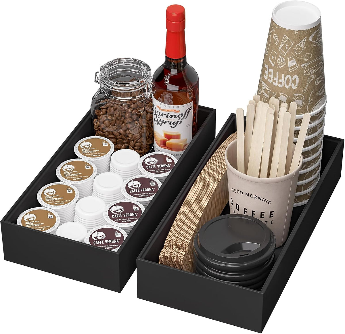 Bamboo Kitchen Drawer Organizer, 2-Pack, 9" x 6" x 2.5", Black