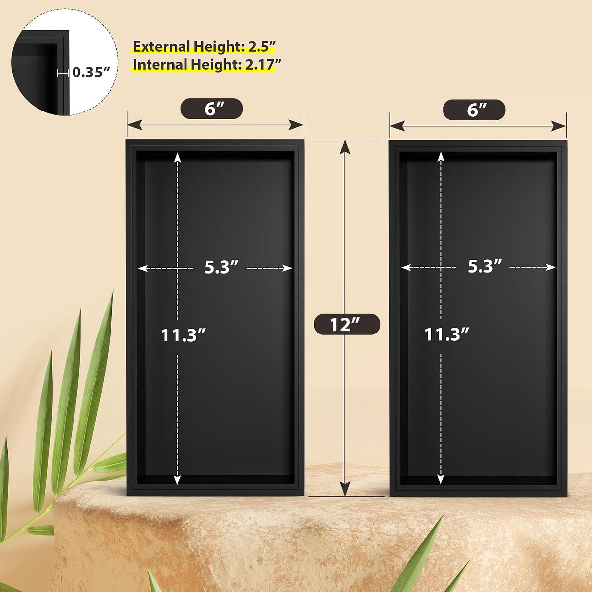 Bamboo Kitchen Drawer Organizer, 2-Pack, 9" x 6" x 2.5", Black