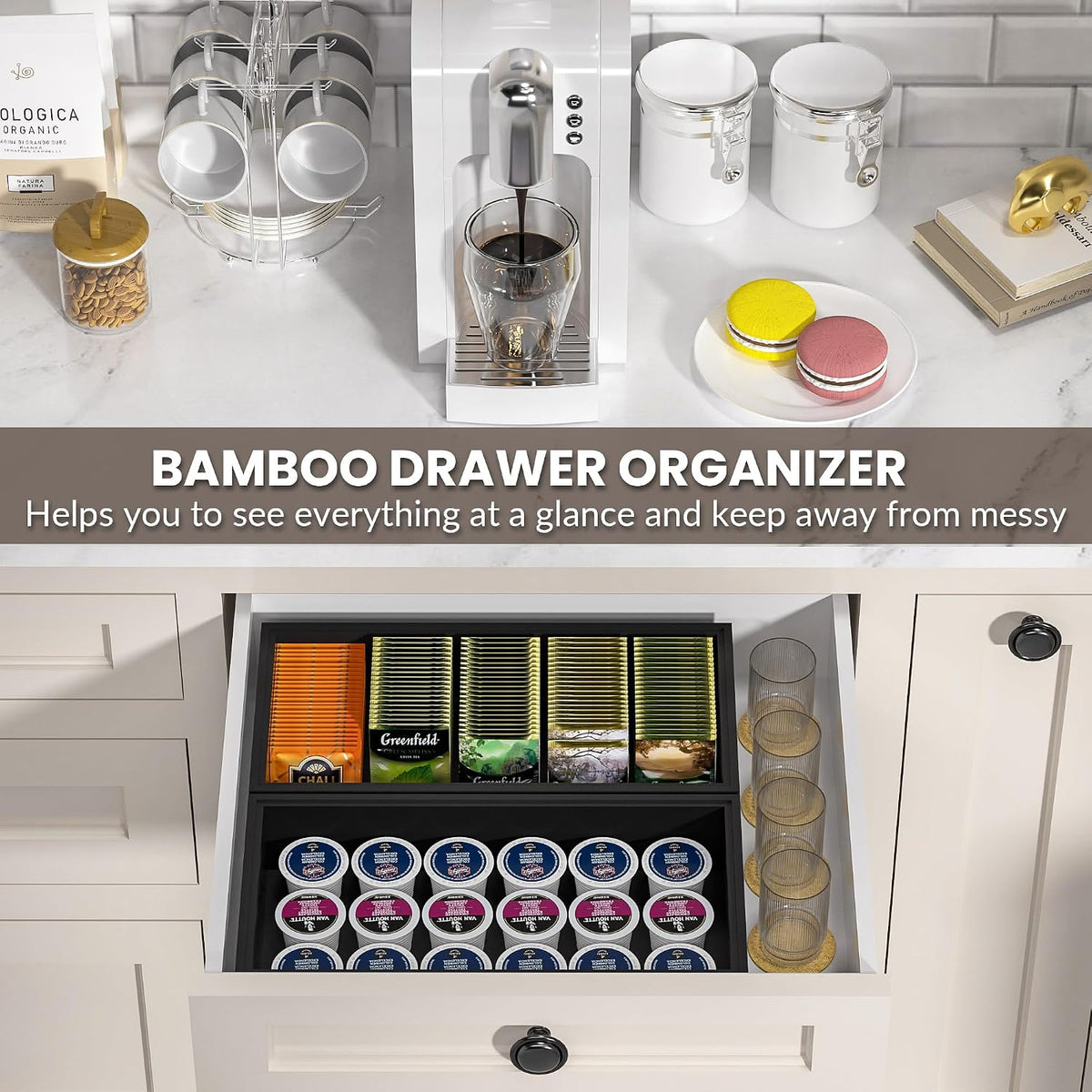 Bamboo Kitchen Drawer Organizer, 2-Pack, 9" x 6" x 2.5", Black