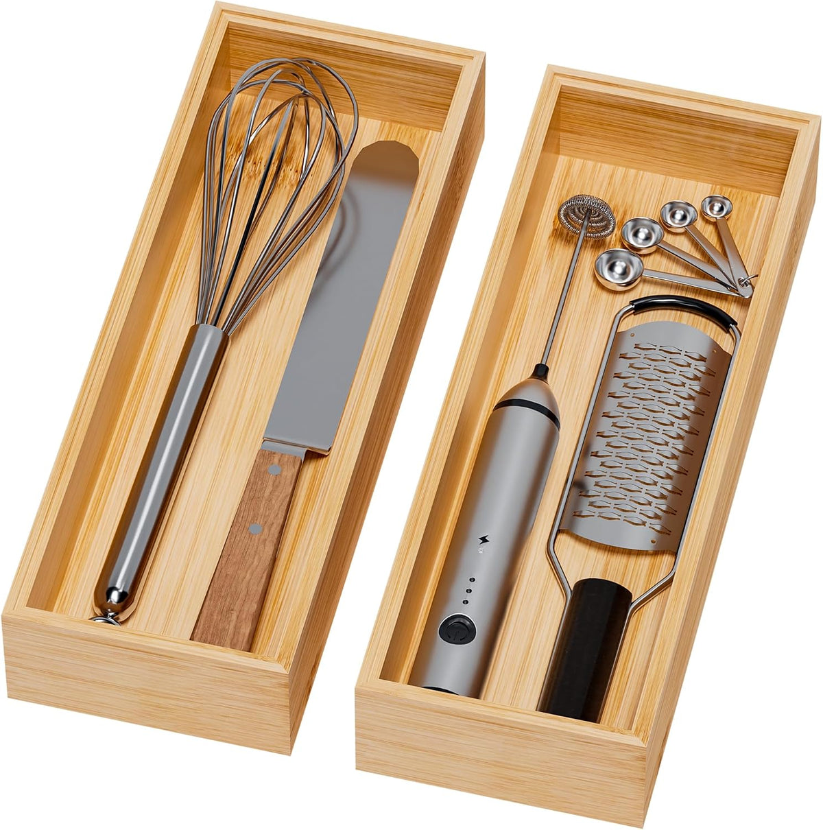 Bamboo Kitchen Drawer Organizer, 2-Pack, 9" x 6" x 2.5", Black