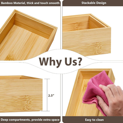 Bamboo Kitchen Drawer Organizer, 2-Pack, 9" x 6" x 2.5", Black
