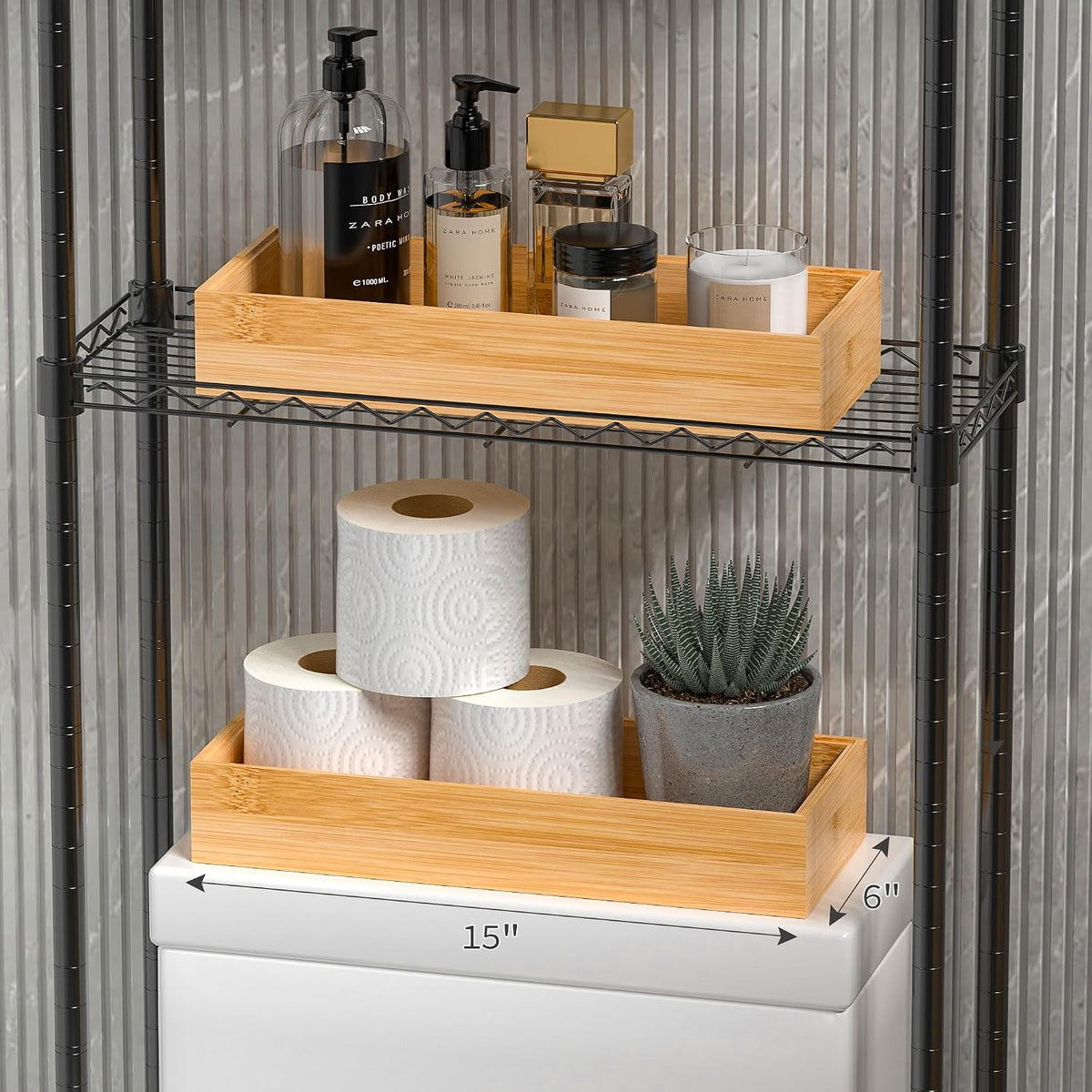 Bamboo Kitchen Drawer Organizer, 2-Pack, 9" x 6" x 2.5", Black