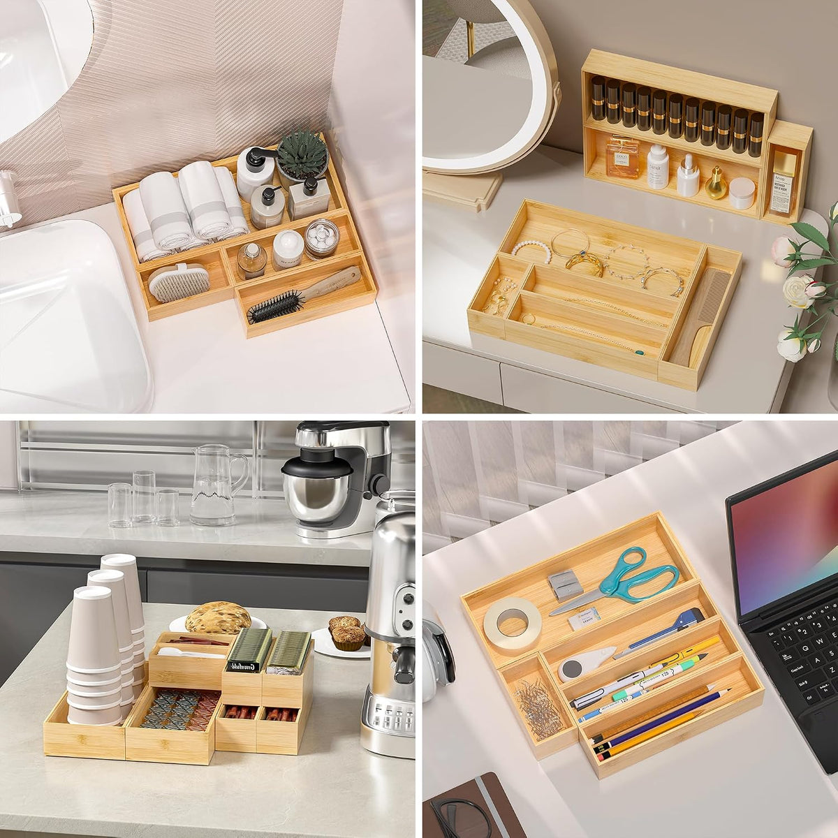 Bamboo Kitchen Drawer Organizer, 2-Pack, 9" x 6" x 2.5", Black