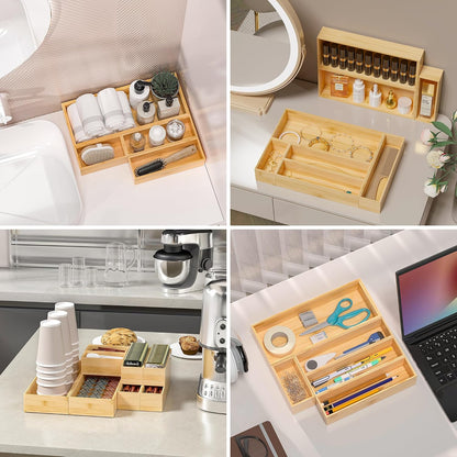 Bamboo Kitchen Drawer Organizer, 2-Pack, 9" x 6" x 2.5", Black