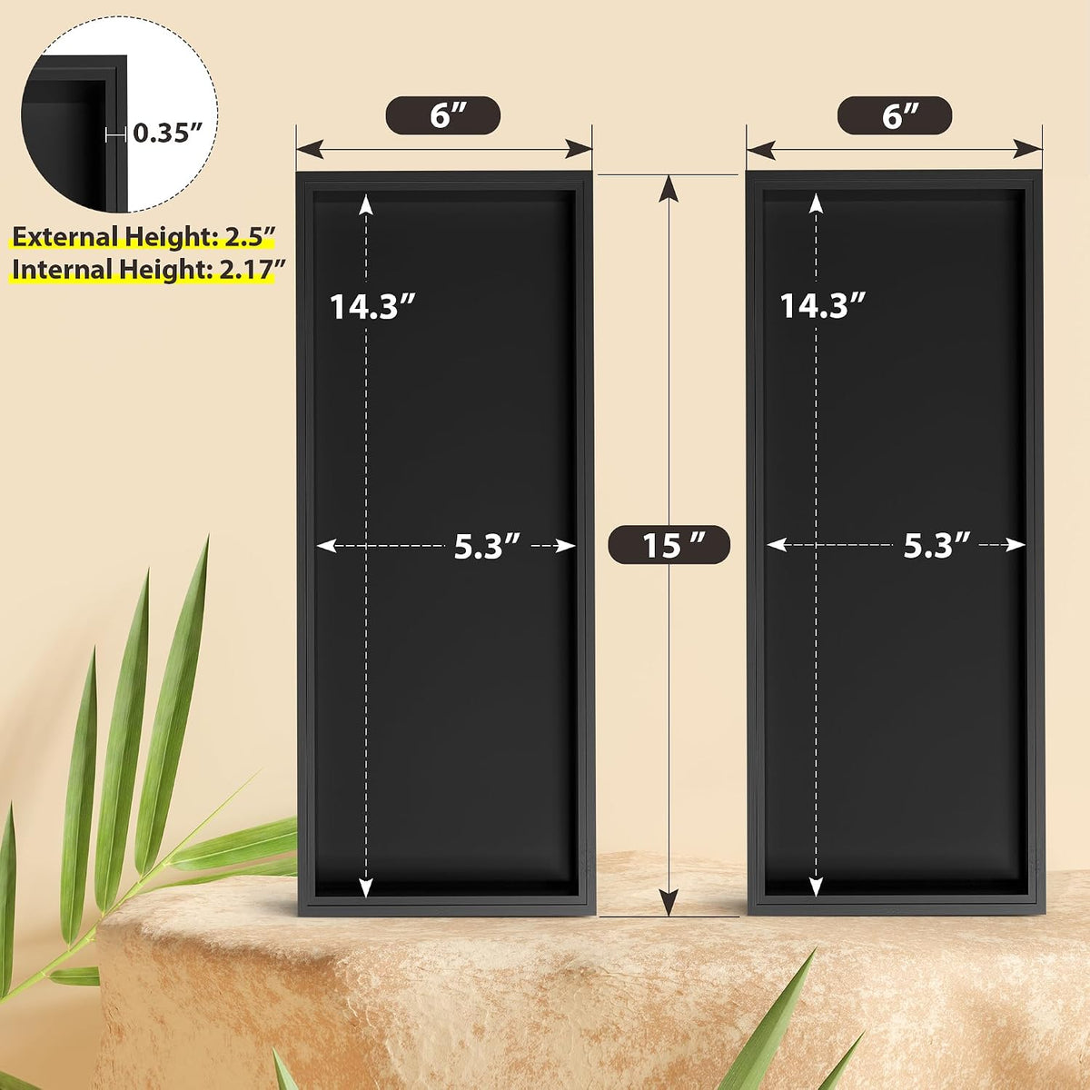 Bamboo Kitchen Drawer Organizer, 2-Pack, 9" x 6" x 2.5", Black