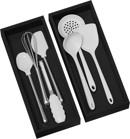 Bamboo Kitchen Drawer Organizer, 2-Pack, 9" x 6" x 2.5", Black