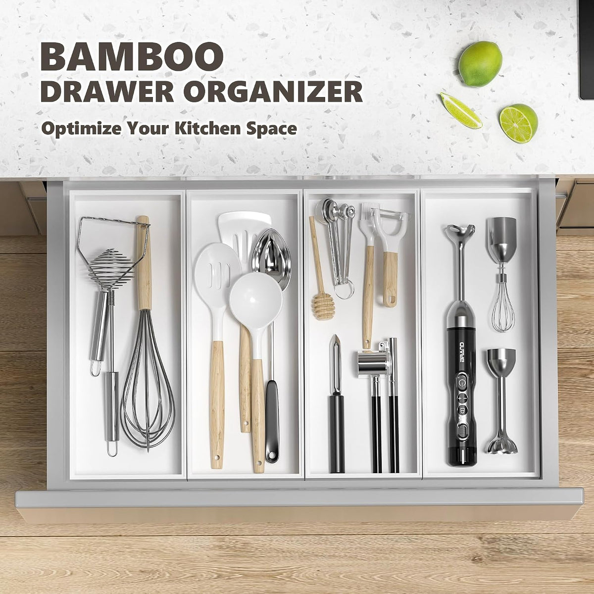 Bamboo Kitchen Drawer Organizer, 2-Pack, 9" x 6" x 2.5", Black