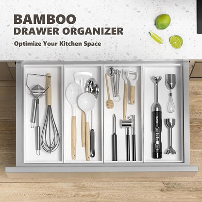 Bamboo Kitchen Drawer Organizer, 2-Pack, 9" x 6" x 2.5", Black