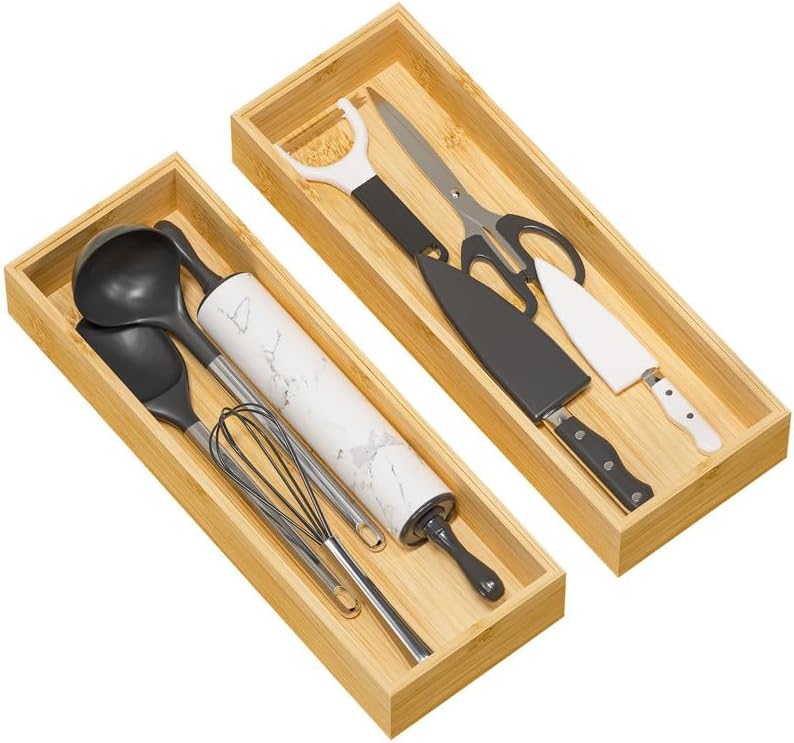 Bamboo Kitchen Drawer Organizer, 2-Pack, 9" x 6" x 2.5", Black