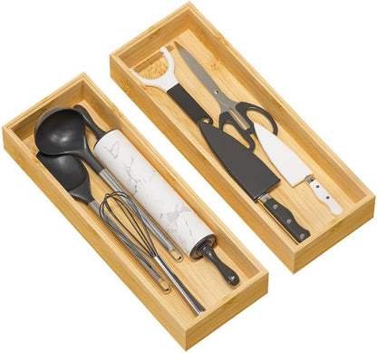 Bamboo Kitchen Drawer Organizer, 2-Pack, 9" x 6" x 2.5", Black