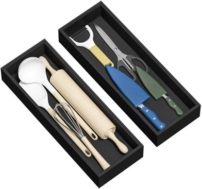 Bamboo Kitchen Drawer Organizer, 2-Pack, 9" x 6" x 2.5", Black