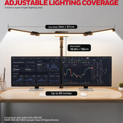Honeywell Wide Desk Lamp with Clamp for Dual Monitors, 22W Full-Spectrum Eye-Caring LED Desk Lamp for Home Office, 3-Section Adjustable Architect Light for Large Desk, Stepless Dimming, 3000K-5700K
