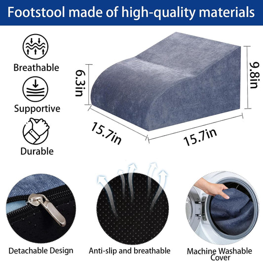 Foot Rest for Under Desk at Work, Ergonomic Under Desk Footrest with Washable Cover for Office, Home & Gaming Leg Elevation Pillow Blue