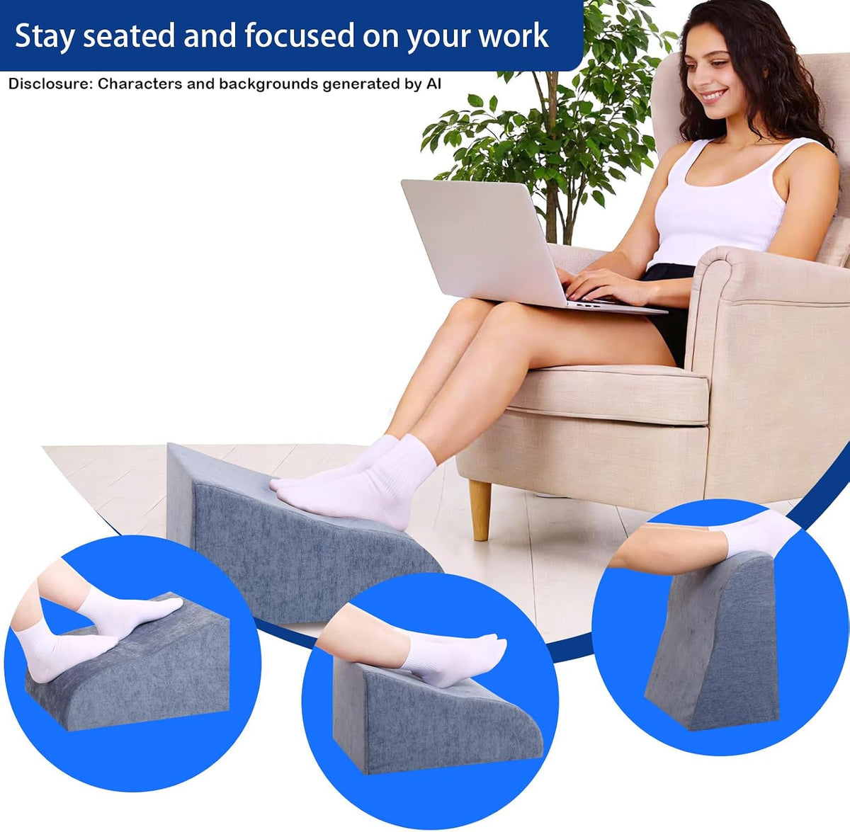 Foot Rest for Under Desk at Work, Ergonomic Under Desk Footrest with Washable Cover for Office, Home & Gaming Leg Elevation Pillow Blue