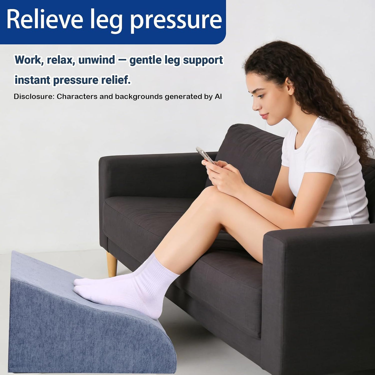 Foot Rest for Under Desk at Work, Ergonomic Under Desk Footrest with Washable Cover for Office, Home & Gaming Leg Elevation Pillow Blue