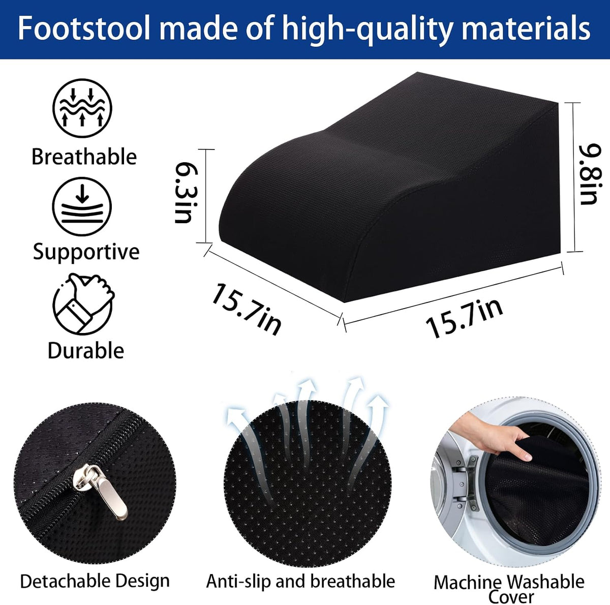 Foot Rest for Under Desk at Work, Ergonomic Under Desk Footrest with Washable Cover for Office, Home & Gaming Leg Elevation Pillow Blue