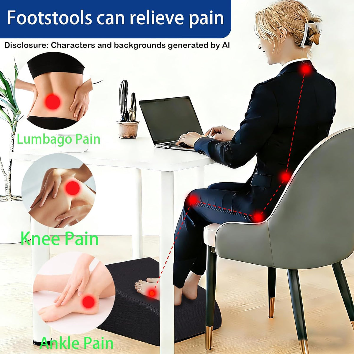 Foot Rest for Under Desk at Work, Ergonomic Under Desk Footrest with Washable Cover for Office, Home & Gaming Leg Elevation Pillow Blue