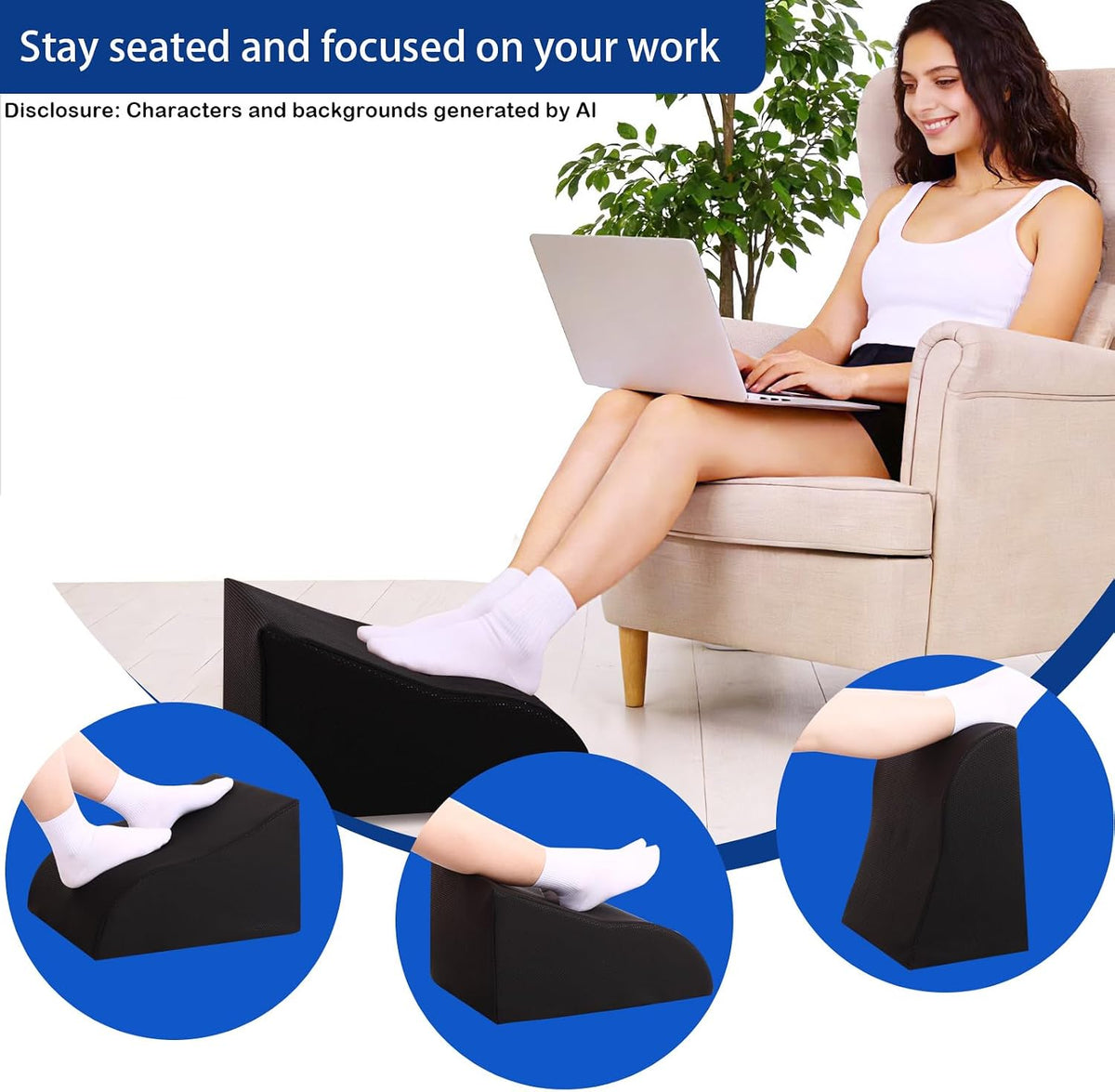 Foot Rest for Under Desk at Work, Ergonomic Under Desk Footrest with Washable Cover for Office, Home & Gaming Leg Elevation Pillow Blue