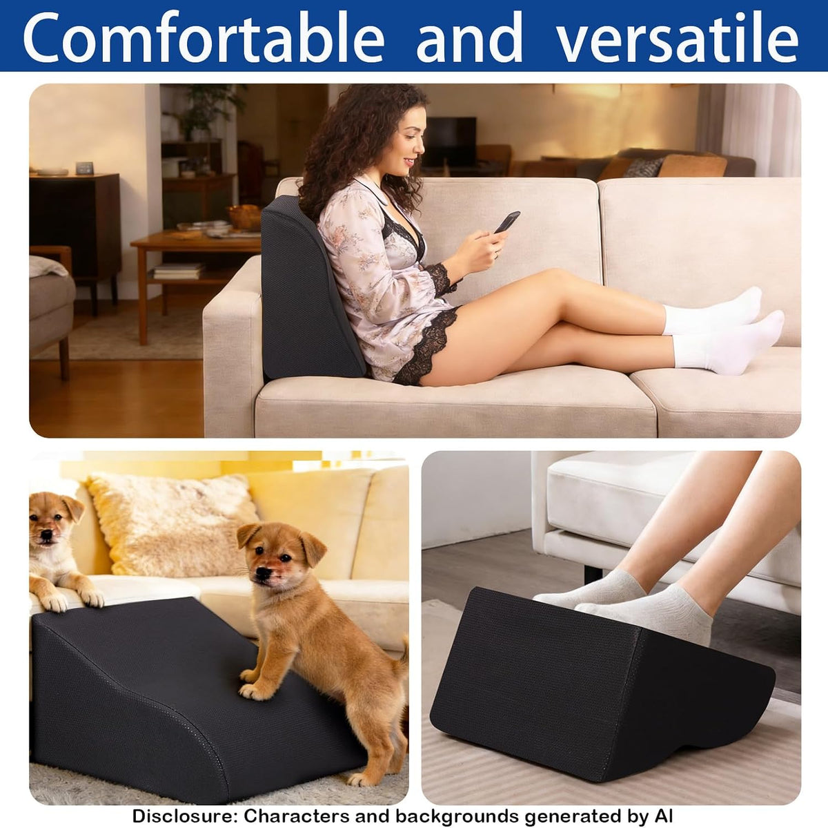 Foot Rest for Under Desk at Work, Ergonomic Under Desk Footrest with Washable Cover for Office, Home & Gaming Leg Elevation Pillow Blue