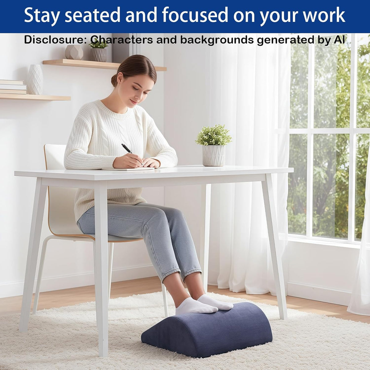 Foot Rest for Under Desk at Work, Ergonomic Under Desk Footrest with Washable Cover for Office, Home & Gaming Leg Elevation Pillow Blue