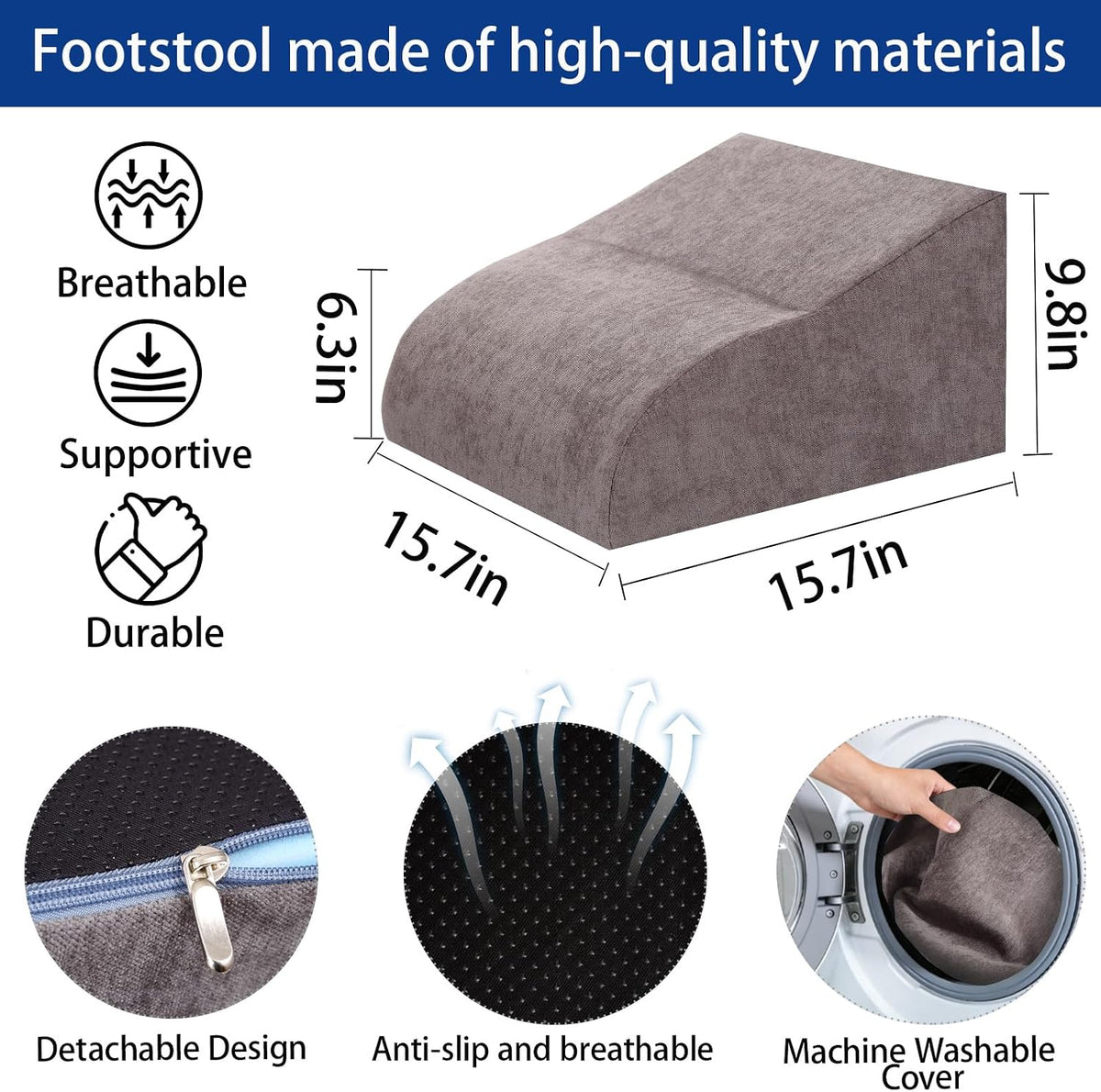 Foot Rest for Under Desk at Work, Ergonomic Under Desk Footrest with Washable Cover for Office, Home & Gaming Leg Elevation Pillow Blue