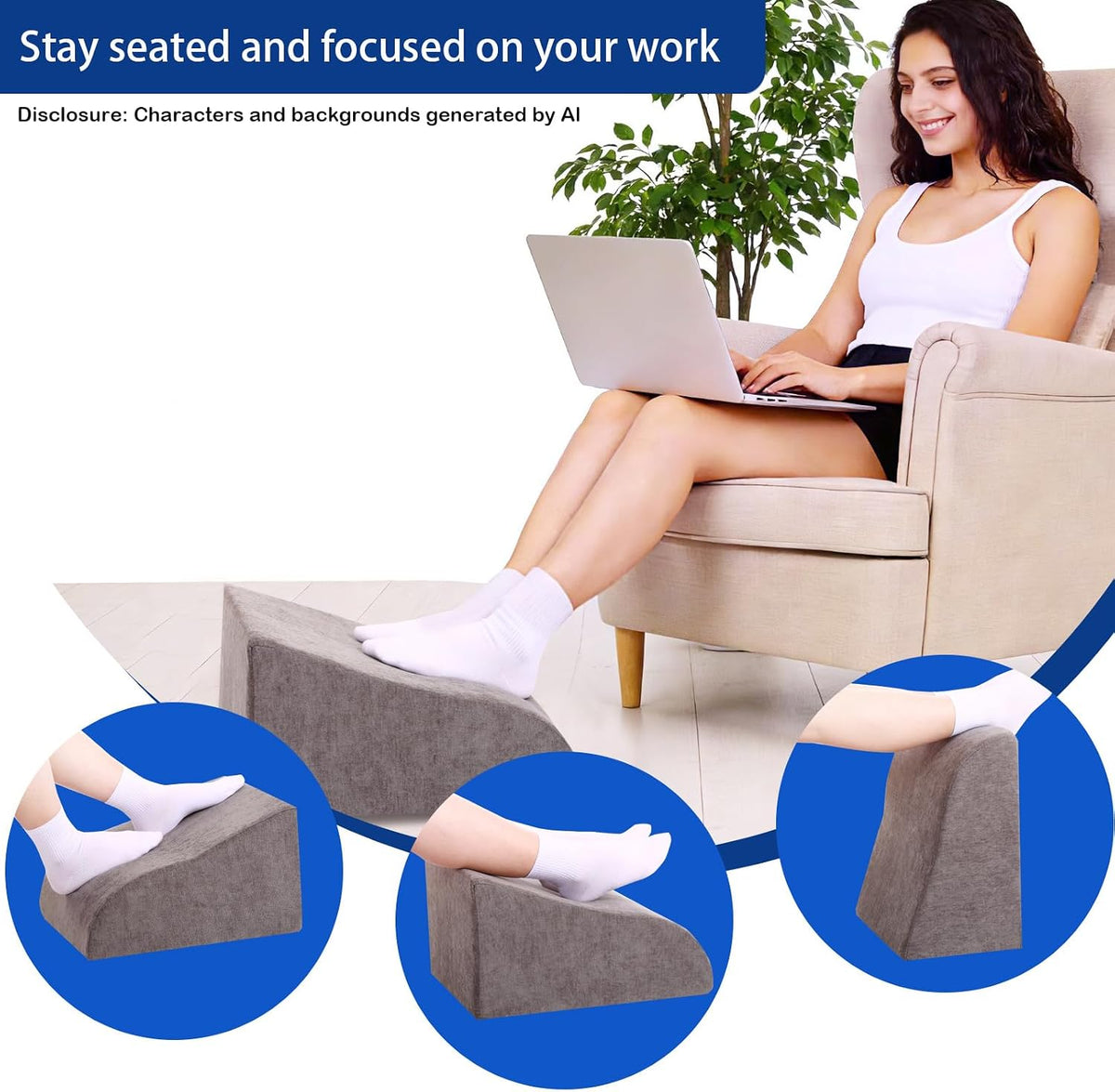 Foot Rest for Under Desk at Work, Ergonomic Under Desk Footrest with Washable Cover for Office, Home & Gaming Leg Elevation Pillow Blue