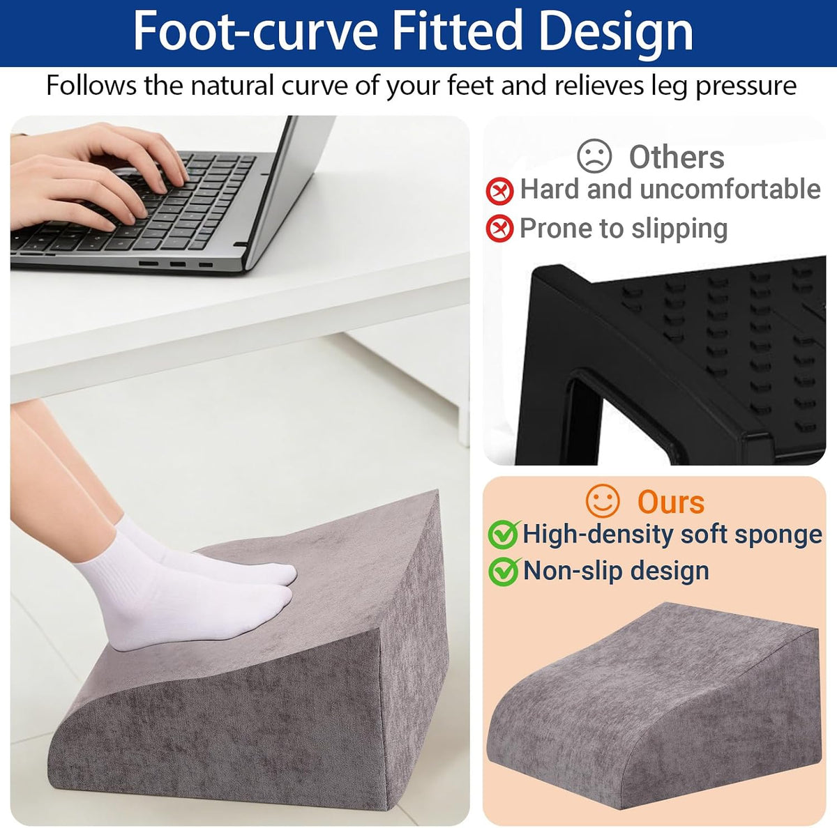 Foot Rest for Under Desk at Work, Ergonomic Under Desk Footrest with Washable Cover for Office, Home & Gaming Leg Elevation Pillow Blue