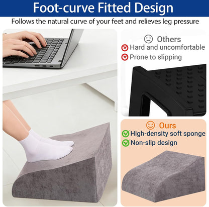 Foot Rest for Under Desk at Work, Ergonomic Under Desk Footrest with Washable Cover for Office, Home & Gaming Leg Elevation Pillow Blue