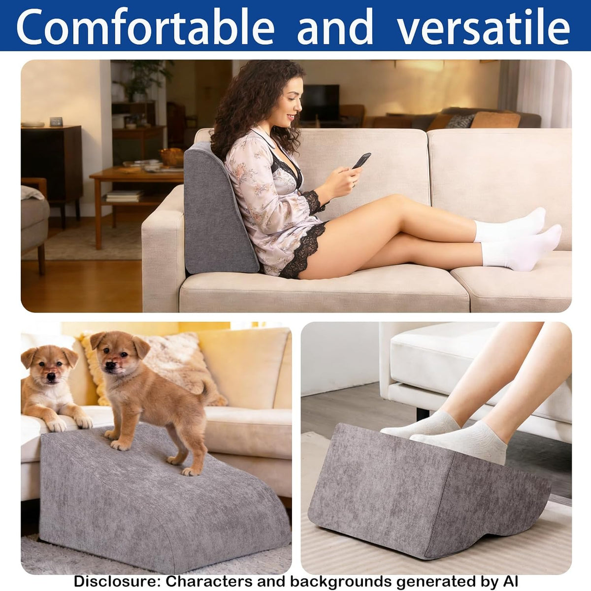 Foot Rest for Under Desk at Work, Ergonomic Under Desk Footrest with Washable Cover for Office, Home & Gaming Leg Elevation Pillow Blue